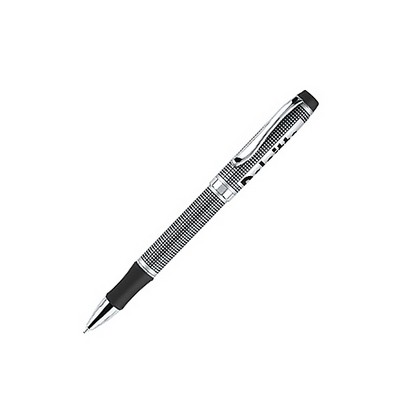 Lofty Satin Chrome Ballpoint Pen w/ Grid Pattern Barrel