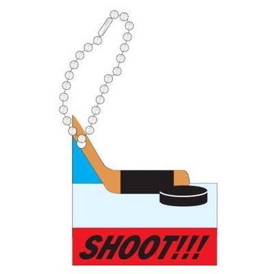 Hockey Puck & Stick Promotional Key Chain w/ Black Back (10 Square Inch)