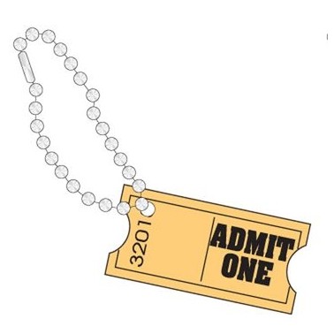 Admit One Ticket Promotional Line Key Chain w/ Black Back (10 Square Inch)