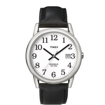 Timex® Black Leather Strap Core Easy Reader Full Size Watch W/ Silver Case