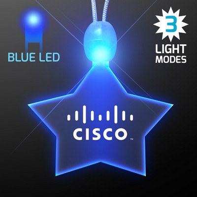 Light Up Promotional Acrylic Star Necklaces with Blue LED - PRINTED