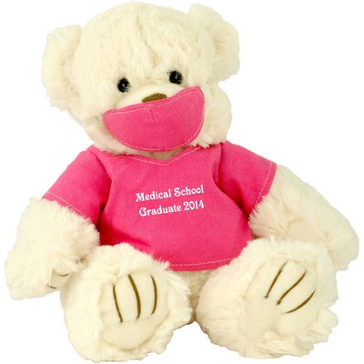 9" Pink Scrubs Bear with One Color Imprint