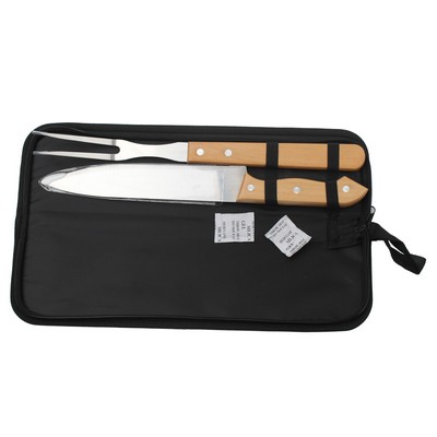 Wooden-Handle Cutlery Set w/ Black Bag (2 Piece)