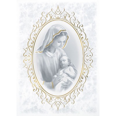 Serene Madonna & Child In Gold Foil Oval Frame Holiday Card