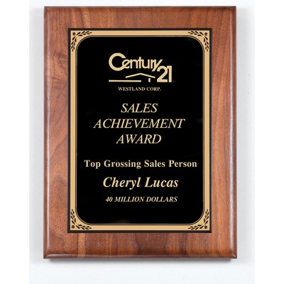 Walnut Plaque with Black Brass Plate and Square Corners, 8 x 10 1/2"