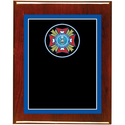 Rosewood Piano Finish Plaque with Veterans of Foreign Wars (V.F.W) Brass Plate, 8 x 10"