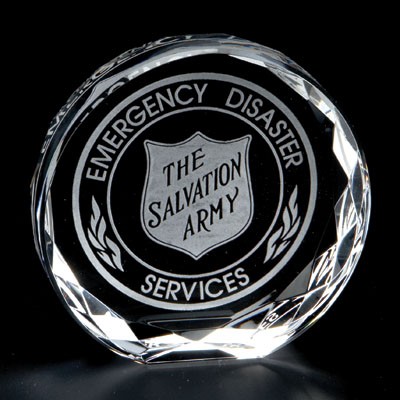 3 ¾" Round Crystal Award w/Diamond Cut Edges