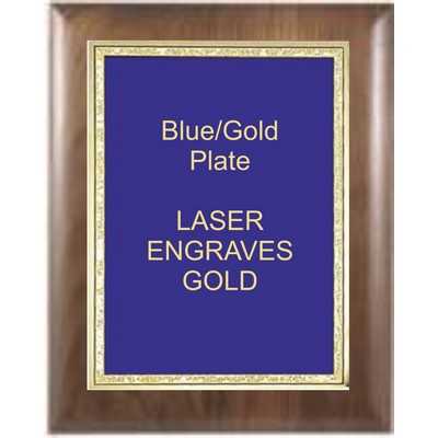 Walnut Elliptical Edge Square Corner 7" x 9" Plaque - W/ 5" x 7" Blue/Gold Florentine Plate