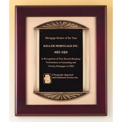 Rosewood Plaque w/ Antique Bronze Frame Casting, 14 x 17"