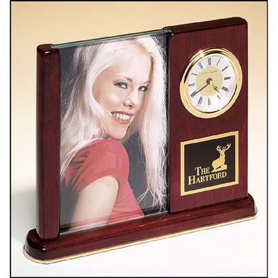 Rosewood Piano Finish Photo Desk Clock (6.75" x 8.5")