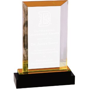 Solitaire Acrylic Award with Crystal Base, Gold, 7"H