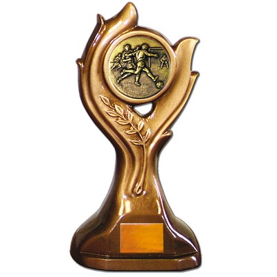 Stock Victory 9" Trophy with 2" Soccer Male Coin and Engraving Plate
