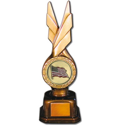 Stock Phoenix 9" Trophy with 2" US Flag and Engraving Plate
