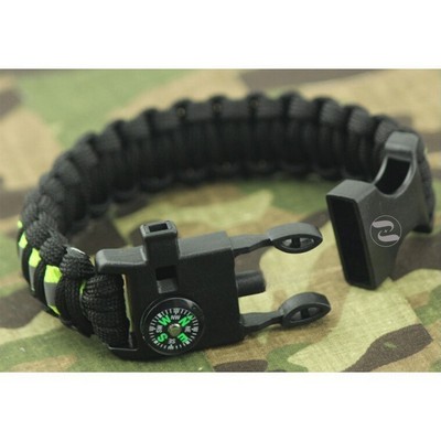 Outdoor Fluorescence Line Survival Bracelet w/Whistle Compass