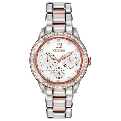 Citizen® Ladies Silhouette Crystal Eco-Drive Pink Gold-Tone Two-Tone Watch W/ White Dial