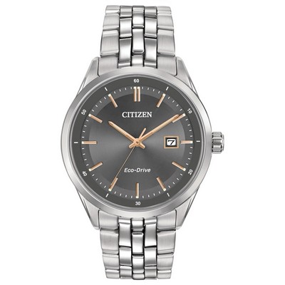 Citizen® Men's Eco Drive Watch w/Charcoal Gray Dial & Rose Gold-Tone Accents
