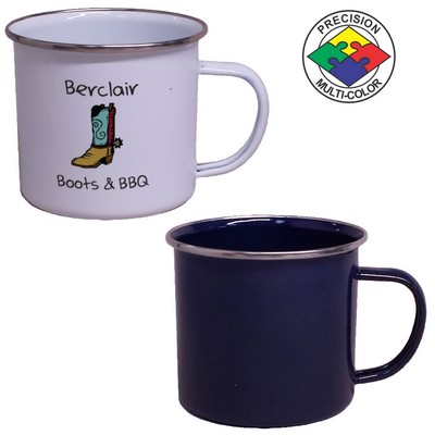 16 Oz. Enameled Steel Cup with Stainless Rim (Screen Printed)