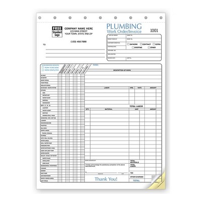 Plumbing Work Order/Invoices Forms (3 Part)