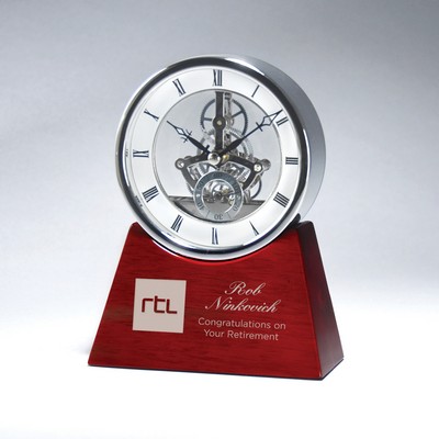 Silver Skeleton Clock on Rosewood Piano Base