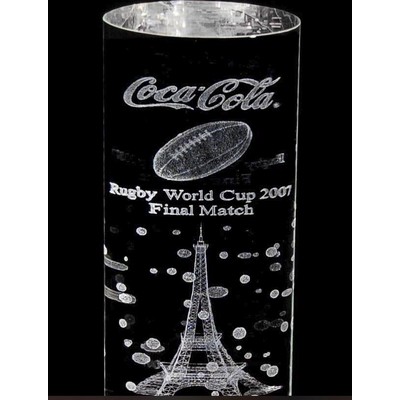 Custom Crystal Image in Cylinder Pillar Award w/3D Logo/Text (5")