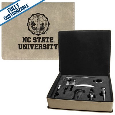Light Tan Leatherette - 5-Piece Wine Tool Gift Set