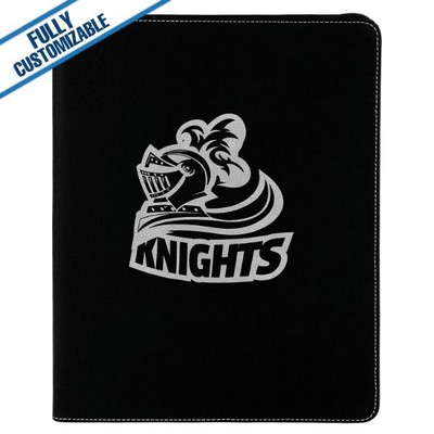 Black & Silver Leatherette - 9.5X12" Zip Portfolio Folder With Notepad