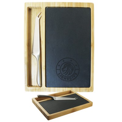 Acacia Cheese Board w/Slate Insert & Knife