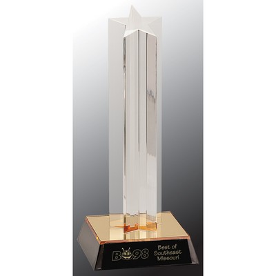 9" Clear Single Star Column Acrylic Award with Gold/Black Base