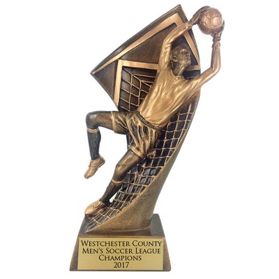 8 ½" Male Soccer Goalie Antique Gold Resin Figure Trophy
