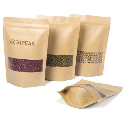 7.1 x 10.2" Kraft Bags with Window Stand Up Ziplock Seal Paper Bag Resealable Food Storage Pouch