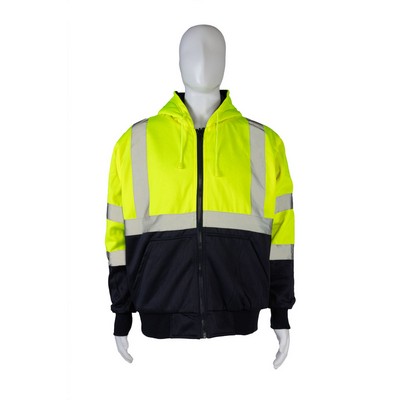 20 Oz. Double Weight Lime/Navy Reversible ANSI Class 3 Zip-Up Hooded Sweatshirt