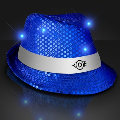 Sequin Blue Fedora Hats with White Bands - PRINTED