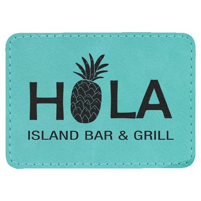 Rectangle Engraved Patch with Adhesive, Teal Faux Leather, 3 1/2" x 2 1/2"