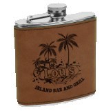 6 Oz. Dark Brown Laserable Leatherette Stainless Steel Flask