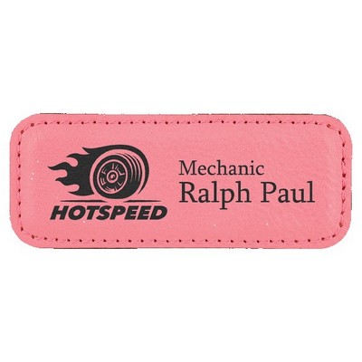 Rectangle Badge with magnet, Pink Faux Leather, 3 1/4" x 1 1/4"