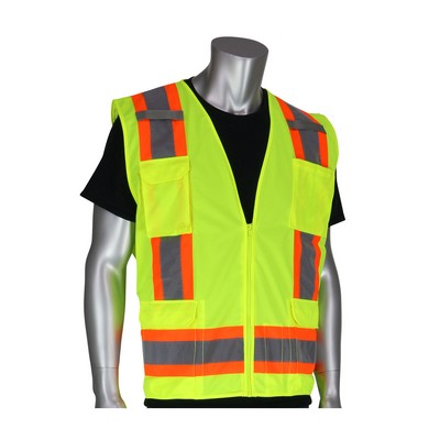 PIP® Class 2 Hi-Viz Surveyors Vest w/ Solid Front & Mesh Back