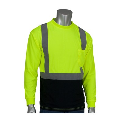 PIP® Class 2 Long Sleeve Black Bottom Hi-Viz T-Shirt w/ 50+ UPF Sun Protection
