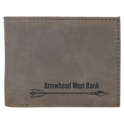 Gray Leatherette Bi-Fold Wallet w/Flip ID Display