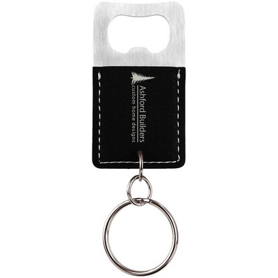 Rectangle Black/Silver Leatherette Bottle Opener Keychain