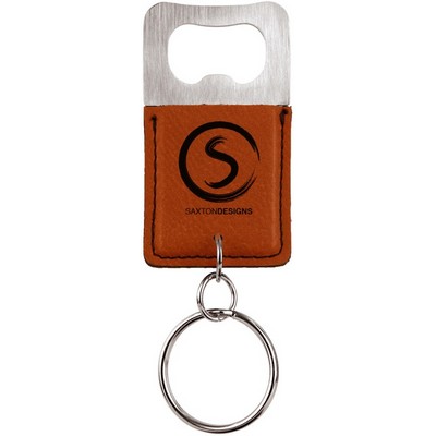 Rectangle Rawhide Leatherette Bottle Opener Keychain