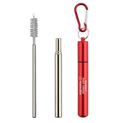 Telescopic Stainless Steel Straw with Cleaning Brush and Carabiner