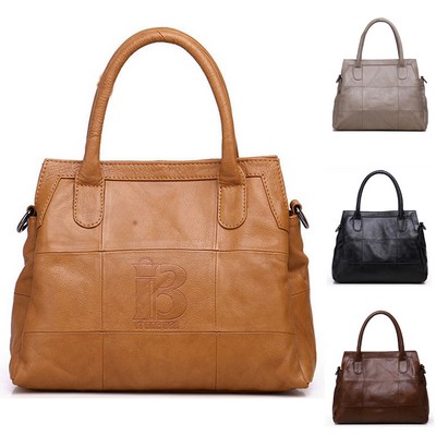 Women's Soft Genuine Leather Tote Bag w/ Detachable Strap