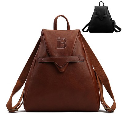 Genuine Leather Solid color commuter backpack