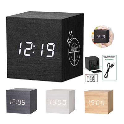 Wooden Cube Digital Alarm Clock