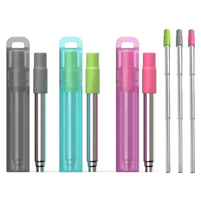 Reuseable Telescopic Stainless Steel Straw w/Silicone Tip