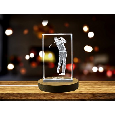Golf Player 3D Engraved Crystal Trophy w/LED Base Light