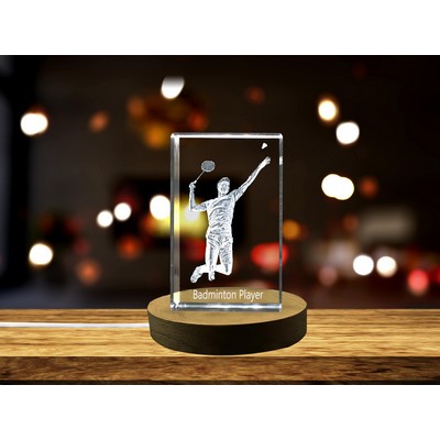 Badminton Player 3D Engraved Crystal Trophy Award