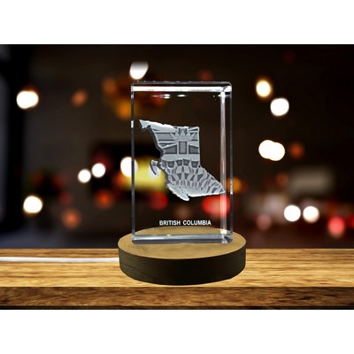 British Columbia 3D Engraved Crystal Trophy Award w/LED Base Light