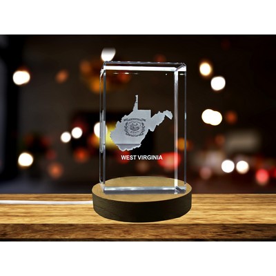 West Virginia 3D Engraved Crystal Trophy Award - Recognition Gift