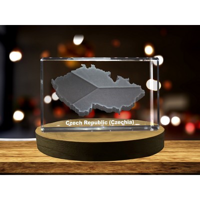 Czech Republic 3D Engraved Crystal Trophy Keepsake w/LED Base - Elegant Gift